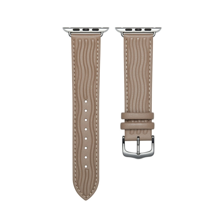 Embossed Line Genuine Leather Watch Band For Apple Watch 8 41mm(Milky Brown) - Watch Bands by PMC Jewellery | Online Shopping South Africa | PMC Jewellery