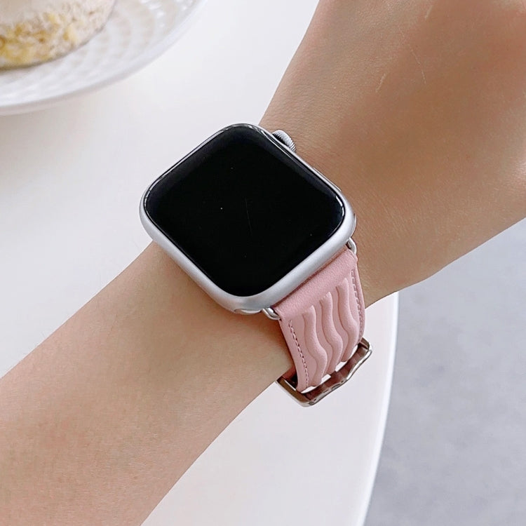 Embossed Line Genuine Leather Watch Band For Apple Watch 8 45mm(Pink) - Watch Bands by PMC Jewellery | Online Shopping South Africa | PMC Jewellery