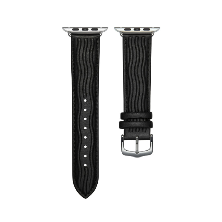 Embossed Line Genuine Leather Watch Band For Apple Watch SE 2022 40mm(Black) - Watch Bands by PMC Jewellery | Online Shopping South Africa | PMC Jewellery