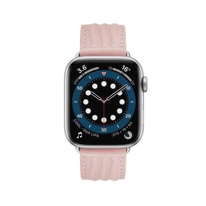 Embossed Line Genuine Leather Watch Band For Apple Watch 7 41mm(Pink) - Watch Bands by PMC Jewellery | Online Shopping South Africa | PMC Jewellery