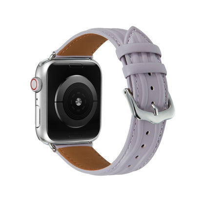 Embossed Line Genuine Leather Watch Band For Apple Watch 7 41mm(Lavender Purple) - Watch Bands by PMC Jewellery | Online Shopping South Africa | PMC Jewellery