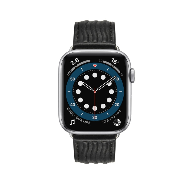 Embossed Line Genuine Leather Watch Band For Apple Watch 7 45mm(Black) - Watch Bands by PMC Jewellery | Online Shopping South Africa | PMC Jewellery