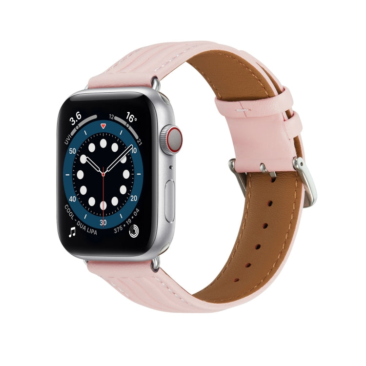 Embossed Line Genuine Leather Watch Band For Apple Watch SE 40mm(Pink) - Watch Bands by PMC Jewellery | Online Shopping South Africa | PMC Jewellery