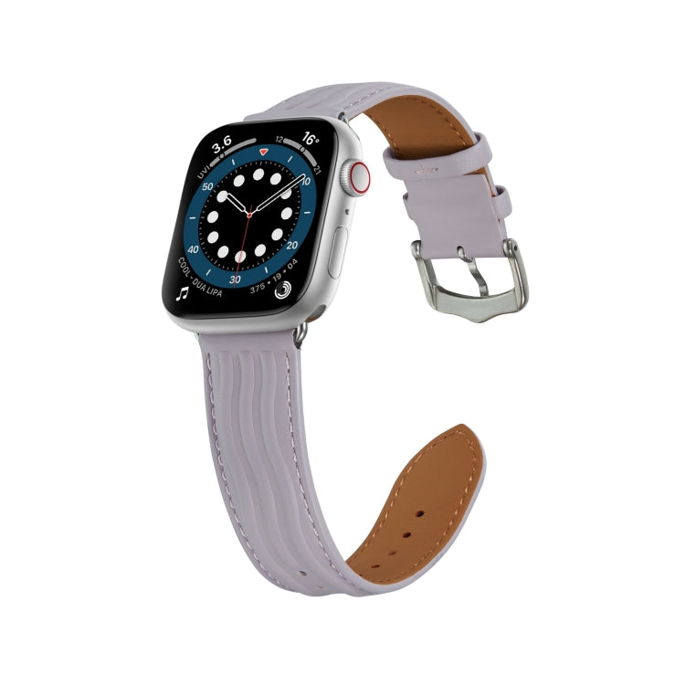 Embossed Line Genuine Leather Watch Band For Apple Watch 6 40mm(Lavender Purple) - Watch Bands by PMC Jewellery | Online Shopping South Africa | PMC Jewellery