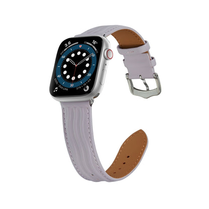 Embossed Line Genuine Leather Watch Band For Apple Watch 5 44mm(Lavender Purple) - Watch Bands by PMC Jewellery | Online Shopping South Africa | PMC Jewellery