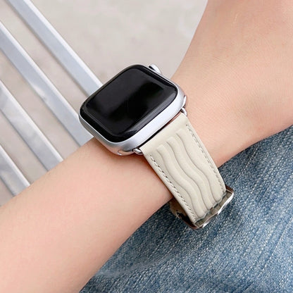 Embossed Line Genuine Leather Watch Band For Apple Watch 5 40mm(Milky White) - Watch Bands by PMC Jewellery | Online Shopping South Africa | PMC Jewellery