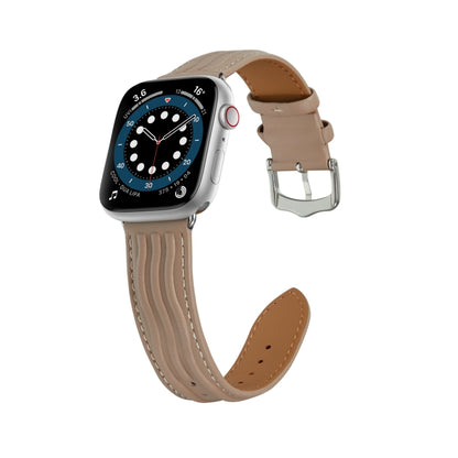 Embossed Line Genuine Leather Watch Band For Apple Watch 5 40mm(Milky Brown) - Watch Bands by PMC Jewellery | Online Shopping South Africa | PMC Jewellery