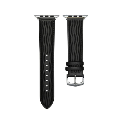 Embossed Line Genuine Leather Watch Band For Apple Watch 4 44mm(Black) - Watch Bands by PMC Jewellery | Online Shopping South Africa | PMC Jewellery