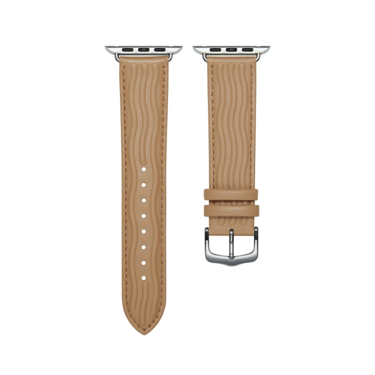 Embossed Line Genuine Leather Watch Band For Apple Watch 38mm(Khaki) - Watch Bands by PMC Jewellery | Online Shopping South Africa | PMC Jewellery