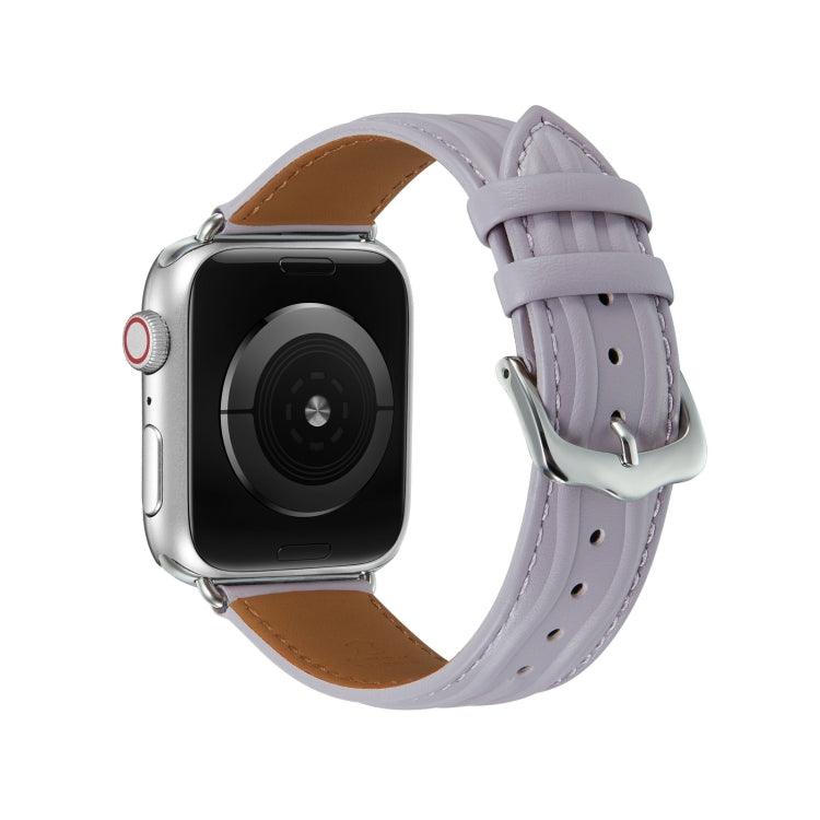 Embossed Line Genuine Leather Watch Band For Apple Watch 38mm(Lavender Purple) - Watch Bands by PMC Jewellery | Online Shopping South Africa | PMC Jewellery