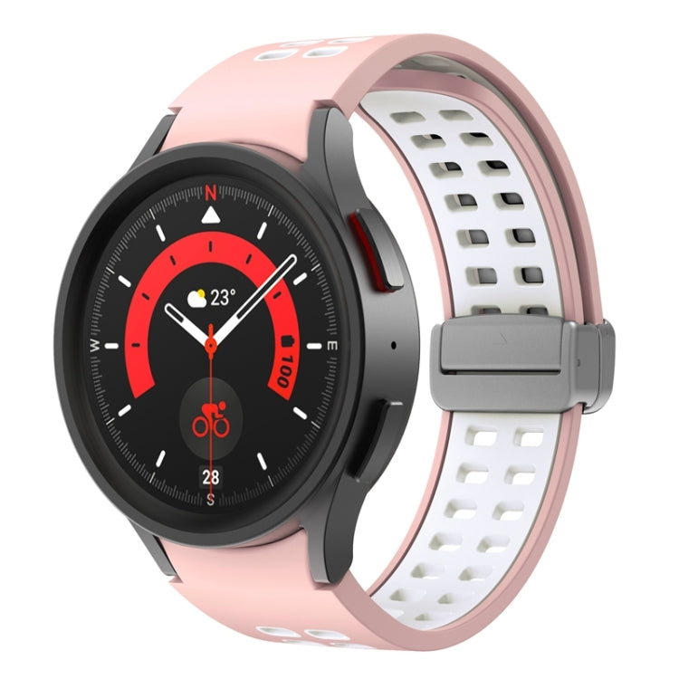 For Samsung Galaxy Watch5 Double-row Hole Folding Buckle Silicone Watch Band(Pink White) - Watch Bands by PMC Jewellery | Online Shopping South Africa | PMC Jewellery