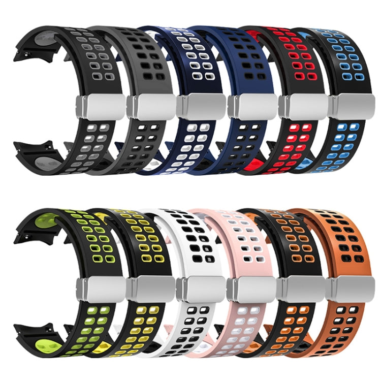 For Samsung Galaxy Watch5 Double-row Hole Folding Buckle Silicone Watch Band(White Black) - Watch Bands by PMC Jewellery | Online Shopping South Africa | PMC Jewellery