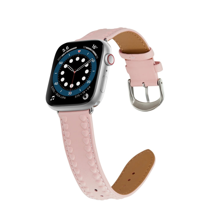 Embossed Love Genuine Leather Watch Band For Apple Watch Ultra 49mm(Pink) - Watch Bands by PMC Jewellery | Online Shopping South Africa | PMC Jewellery