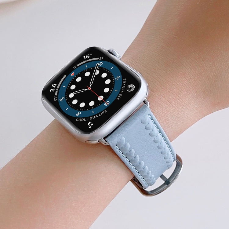 Embossed Love Genuine Leather Watch Band For Apple Watch 8 41mm(Blue) - Watch Bands by PMC Jewellery | Online Shopping South Africa | PMC Jewellery