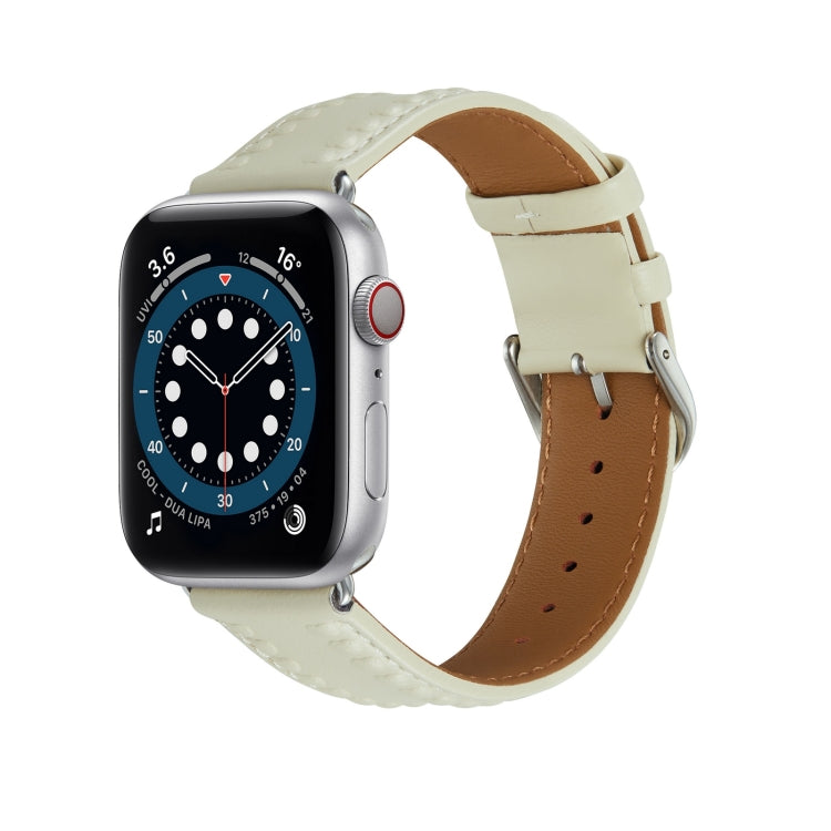 Embossed Love Genuine Leather Watch Band For Apple Watch 8 41mm(Milky White) - Watch Bands by PMC Jewellery | Online Shopping South Africa | PMC Jewellery