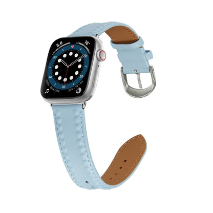 Embossed Love Genuine Leather Watch Band For Apple Watch 8 45mm(Blue) - Watch Bands by PMC Jewellery | Online Shopping South Africa | PMC Jewellery