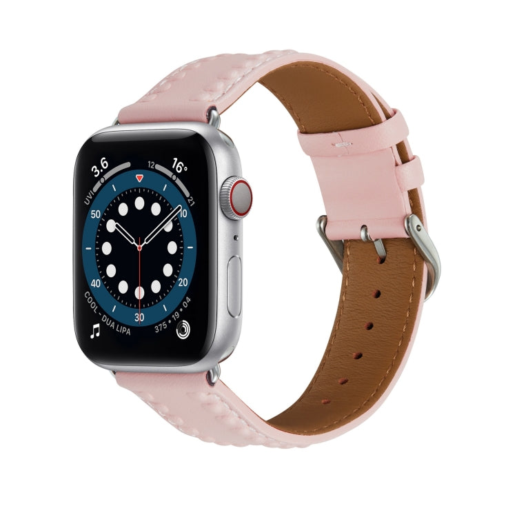 Embossed Love Genuine Leather Watch Band For Apple Watch SE 40mm(Pink) - Watch Bands by PMC Jewellery | Online Shopping South Africa | PMC Jewellery