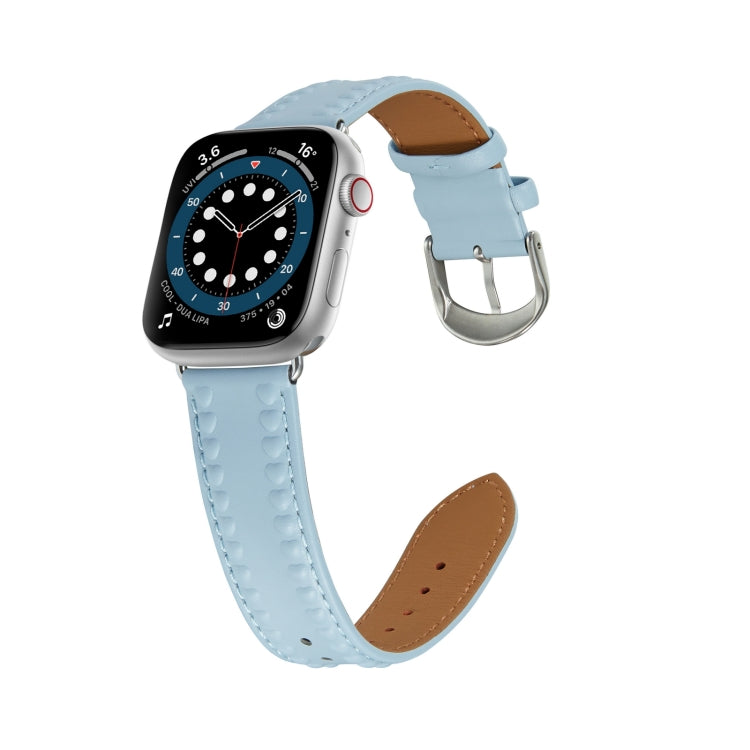 Embossed Love Genuine Leather Watch Band For Apple Watch 42mm(Blue) - Watch Bands by PMC Jewellery | Online Shopping South Africa | PMC Jewellery