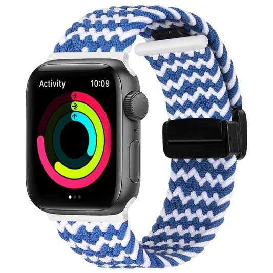 Magnetic Fold Clasp Woven Watch Band For Apple Watch Ultra 49mm(Blue White) - Watch Bands by PMC Jewellery | Online Shopping South Africa | PMC Jewellery