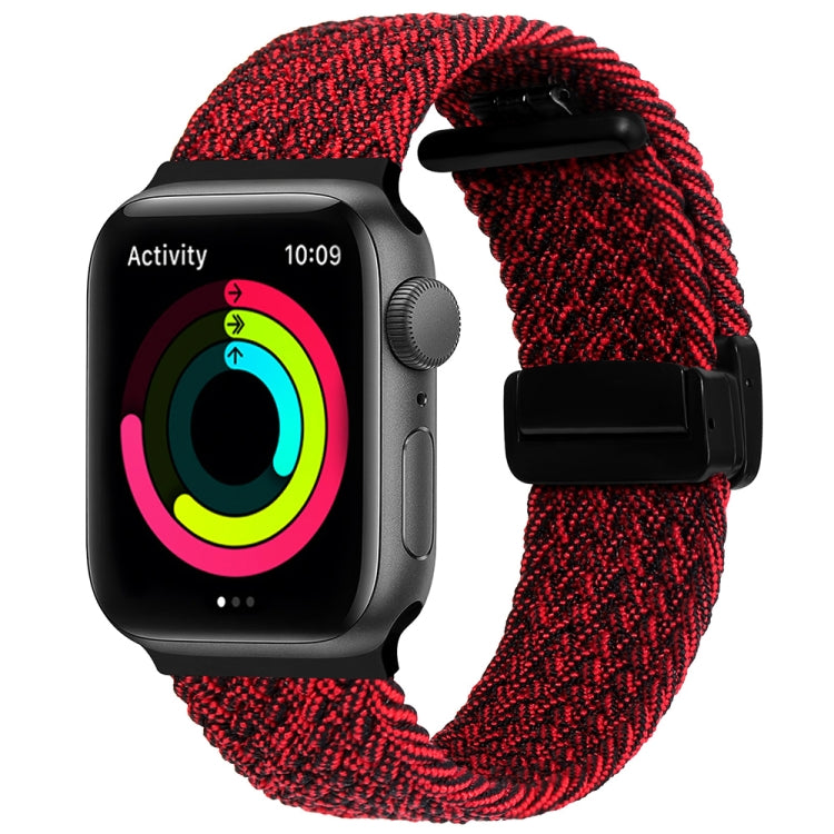 Magnetic Fold Clasp Woven Watch Band For Apple Watch SE 2022 44mm(Black Sand Red) - Watch Bands by PMC Jewellery | Online Shopping South Africa | PMC Jewellery