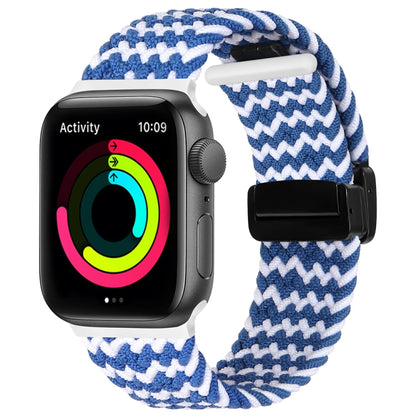 Magnetic Fold Clasp Woven Watch Band For Apple Watch 7 41mm(Blue White) - Watch Bands by PMC Jewellery | Online Shopping South Africa | PMC Jewellery