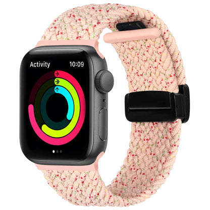 Magnetic Fold Clasp Woven Watch Band For Apple Watch 7 41mm(Starlight Pink) - Watch Bands by PMC Jewellery | Online Shopping South Africa | PMC Jewellery