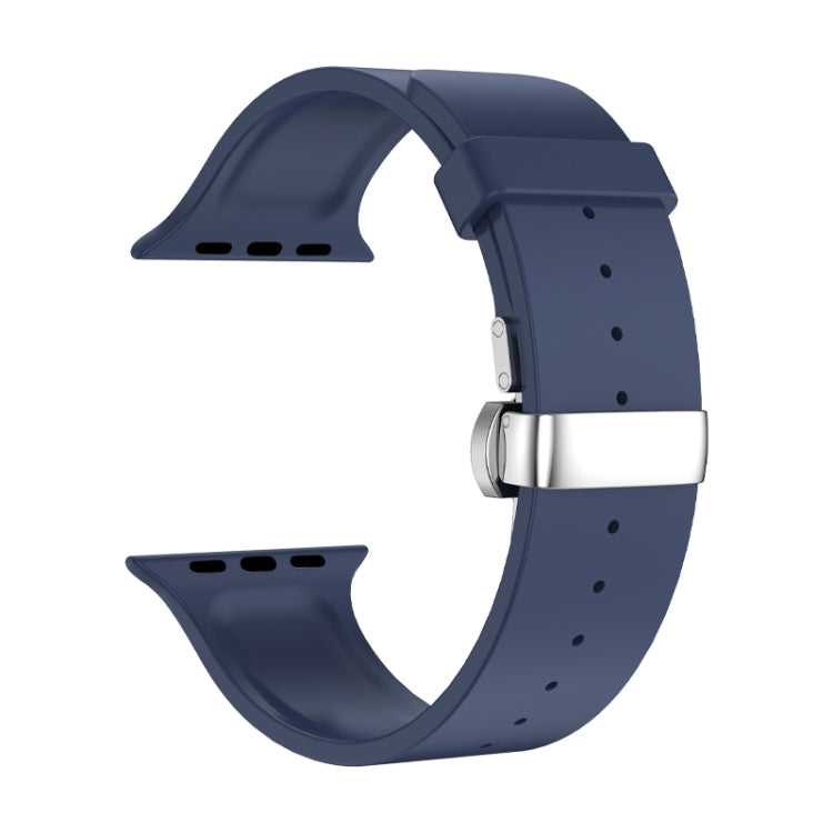 Metal Butterfly Buckle Silicone Watch Band For Apple Watch Ultra 49mm(Blue) - Watch Bands by PMC Jewellery | Online Shopping South Africa | PMC Jewellery