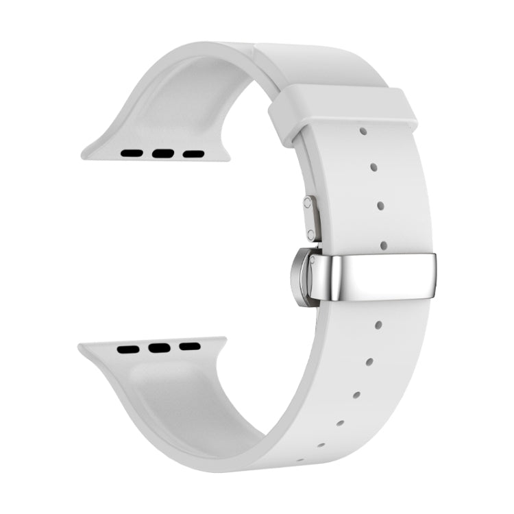 Metal Butterfly Buckle Silicone Watch Band For Apple Watch 8 41mm(White) - Watch Bands by PMC Jewellery | Online Shopping South Africa | PMC Jewellery