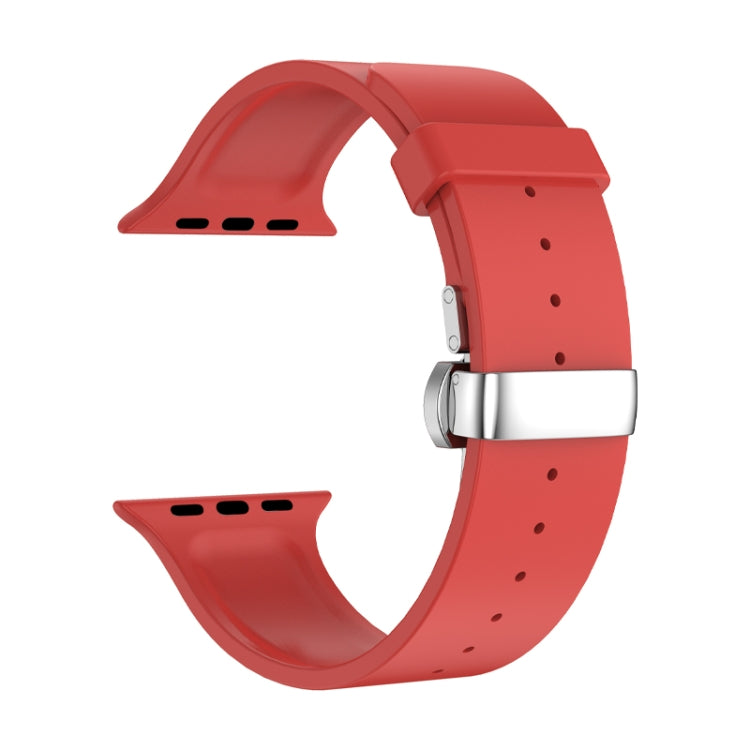 Metal Butterfly Buckle Silicone Watch Band For Apple Watch 8 45mm(Red) - Watch Bands by PMC Jewellery | Online Shopping South Africa | PMC Jewellery