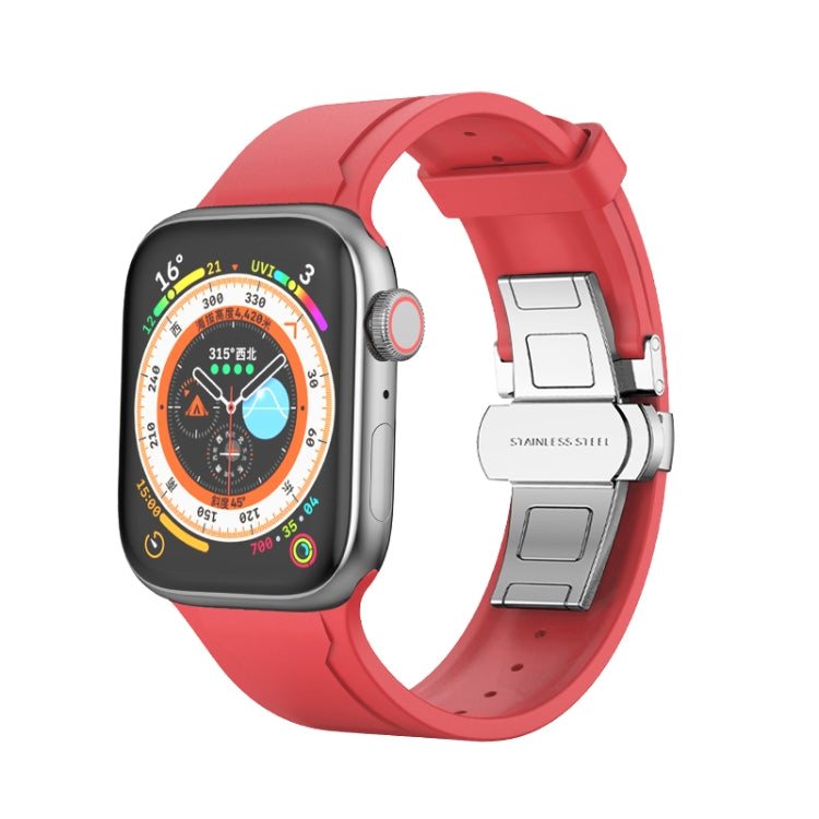 Metal Butterfly Buckle Silicone Watch Band For Apple Watch 6 44mm(Red) - Watch Bands by PMC Jewellery | Online Shopping South Africa | PMC Jewellery