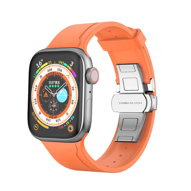 Metal Butterfly Buckle Silicone Watch Band For Apple Watch 4 44mm(Orange) - Watch Bands by PMC Jewellery | Online Shopping South Africa | PMC Jewellery