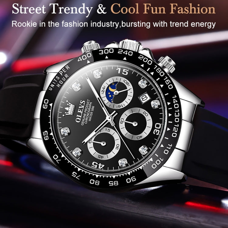 OLEVS 2875 Men Multifunctional Sports Chronograph Waterproof Quartz Watch(Black) - Silicone Strap Watches by OLEVS | Online Shopping South Africa | PMC Jewellery | Buy Now Pay Later Mobicred