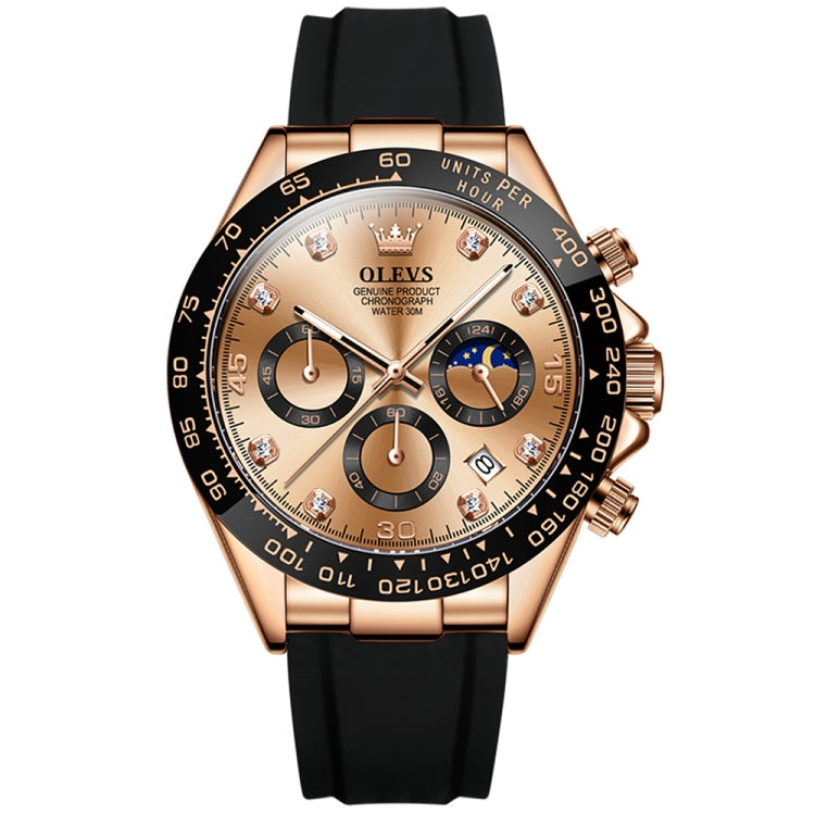 OLEVS 2875 Men Multifunctional Sports Chronograph Waterproof Quartz Watch(Rose Gold) - Silicone Strap Watches by OLEVS | Online Shopping South Africa | PMC Jewellery | Buy Now Pay Later Mobicred