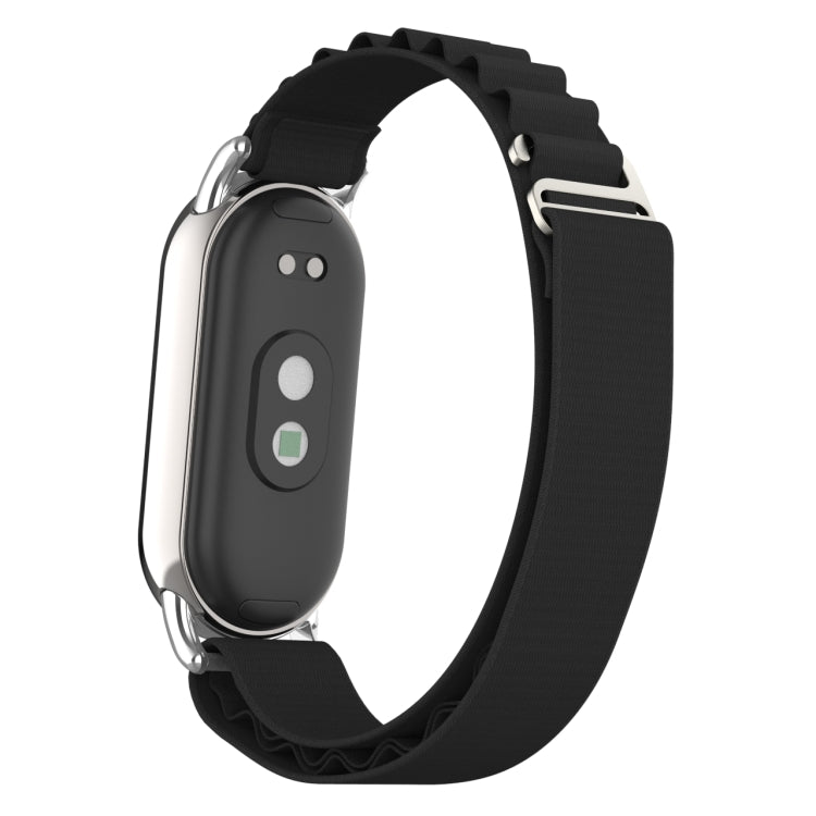 For Xiaomi Mi Band 8 Metal Plug Loop Nylon Watch Band(Silver+Black) - Watch Bands by PMC Jewellery | Online Shopping South Africa | PMC Jewellery