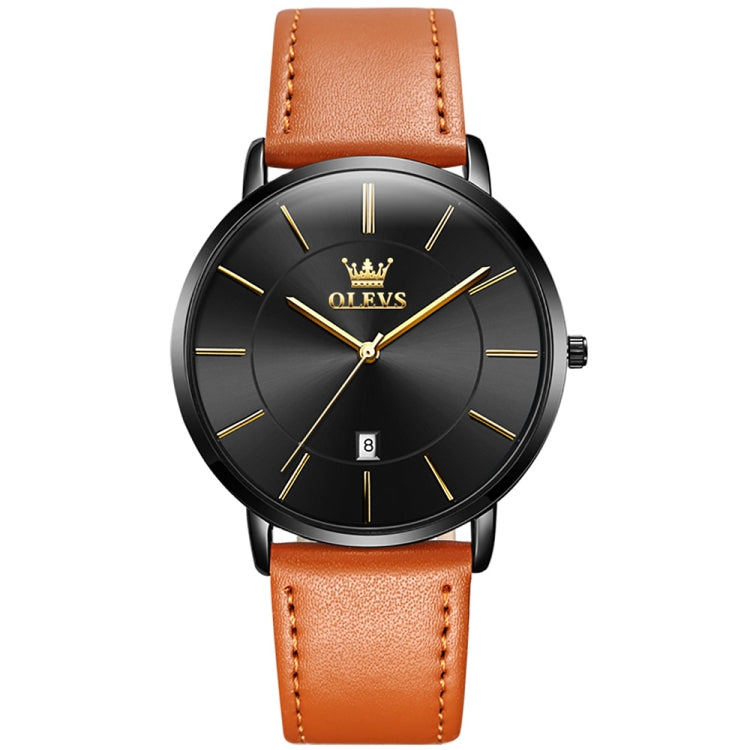 OLEVS 5869 Men Business Waterproof Genuine Leather Strap Quartz Watch(Black + Brown) - Leather Strap Watches by OLEVS | Online Shopping South Africa | PMC Jewellery