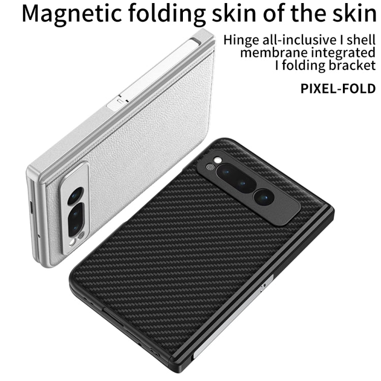 For Google Pixel Fold GKK Integrated Fold Hinge Leather Phone Case with Holder(Carbon Fibre Black) - Google Cases by GKK | Online Shopping South Africa | PMC Jewellery