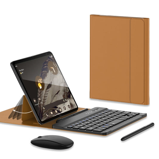 For Google Pixel Fold GKK Gear Adjustment Bluetooth Keyboard Leather Case with Pen + Keyboard + Mouse + Case(Brown) - Google Cases by GKK | Online Shopping South Africa | PMC Jewellery | Buy Now Pay Later Mobicred