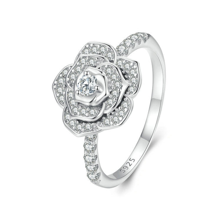 BSR449-8 S925 Sterling Silver White Gold Plated Zircon Rose Ring Hand Decoration - Rings by PMC Jewellery | Online Shopping South Africa | PMC Jewellery