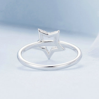 BSR450-8 S925 Sterling Silver White Gold Plated Hollow Star Ring Hand Decoration - Rings by PMC Jewellery | Online Shopping South Africa | PMC Jewellery