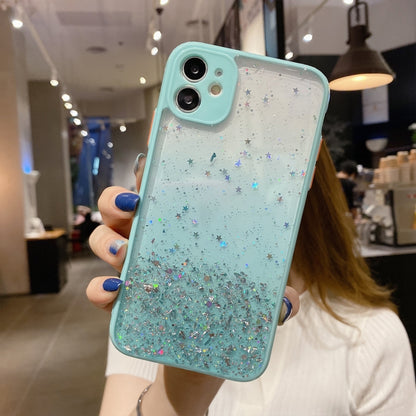 For iPhone 12 Starry Gradient Glitter Powder TPU Phone Case(Lake Green) - iPhone 12 / 12 Pro Cases by PMC Jewellery | Online Shopping South Africa | PMC Jewellery