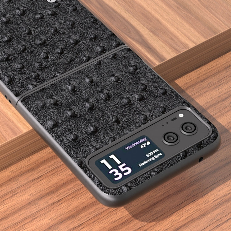 For Motorola Razr 40 ABEEL Genuine Leather Ostrich Texture Phone Case(Black) - free shipping - PMC TechLife - Order now!