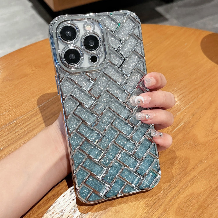 For iPhone 12 Pro Max Woven Grid 3D Electroplating Laser Engraving Glitter Paper Phone Case(Silver) - iPhone 12 Pro Max Cases by PMC Jewellery | Online Shopping South Africa | PMC Jewellery