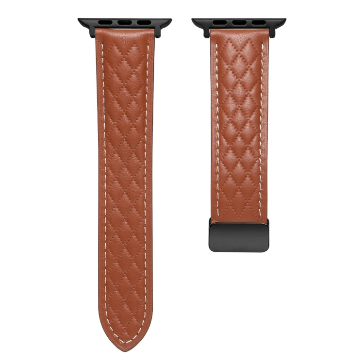 For Apple Watch Ultra 49mm Folding Buckle Rhombus Leather Watch Band(Brown) - Watch Bands by PMC Jewellery | Online Shopping South Africa | PMC Jewellery