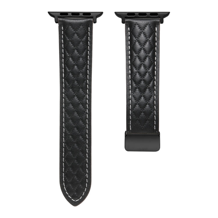 For Apple Watch SE 2022 40mm Folding Buckle Rhombus Leather Watch Band(Black) - Watch Bands by PMC Jewellery | Online Shopping South Africa | PMC Jewellery