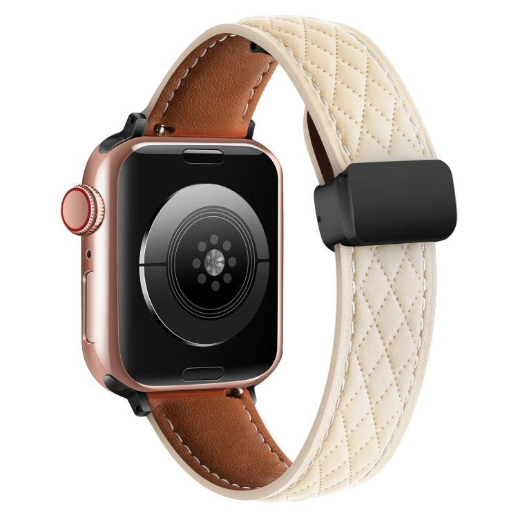 For Apple Watch 6 40mm Folding Buckle Rhombus Leather Watch Band(Starlight) - Watch Bands by PMC TechLife | Online Shopping South Africa | PMC TechLife