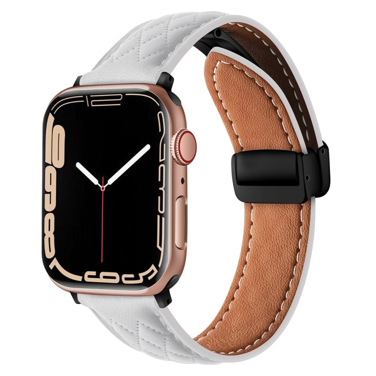 For Apple Watch 5 40mm Folding Buckle Rhombus Leather Watch Band(White) - Watch Bands by PMC TechLife | Online Shopping South Africa | PMC TechLife