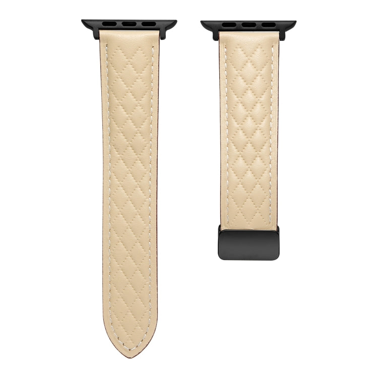 For Apple Watch 4 44mm Folding Buckle Rhombus Leather Watch Band(Starlight) - Watch Bands by PMC TechLife | Online Shopping South Africa | PMC TechLife