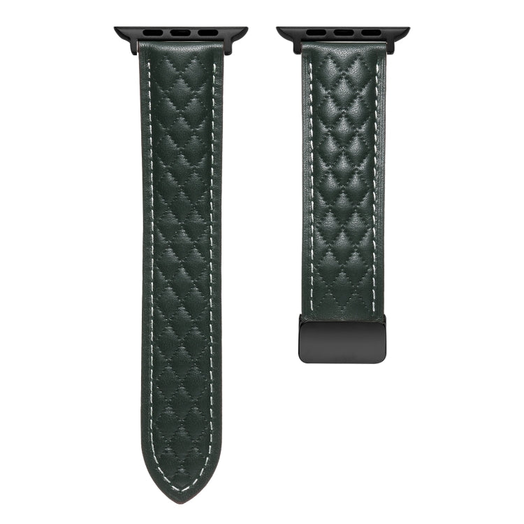 For Apple Watch 4 40mm Folding Buckle Rhombus Leather Watch Band(Green) - Watch Bands by PMC Jewellery | Online Shopping South Africa | PMC Jewellery