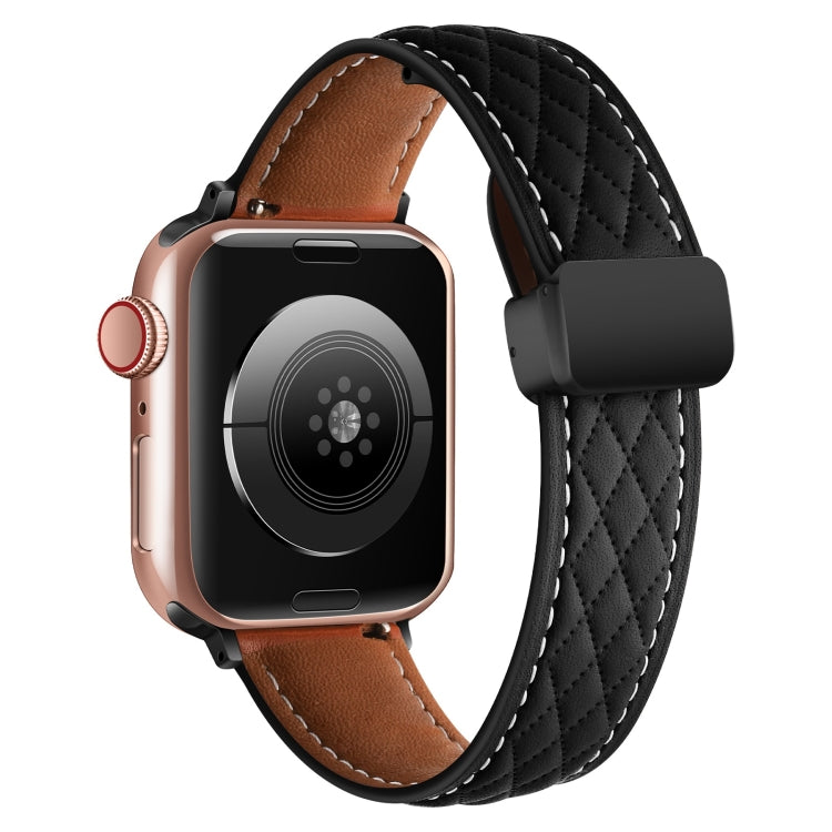 For Apple Watch 2 38mm Folding Buckle Rhombus Leather Watch Band(Black) - Watch Bands by PMC TechLife | Online Shopping South Africa | PMC TechLife