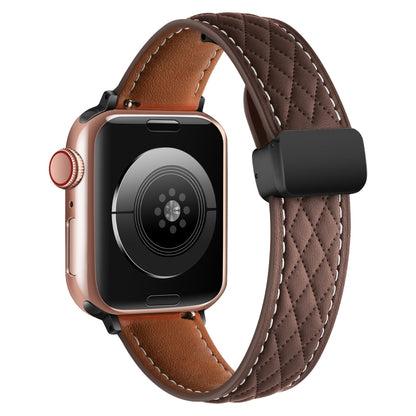 For Apple Watch 2 38mm Folding Buckle Rhombus Leather Watch Band(Coffee) - Watch Bands by PMC Jewellery | Online Shopping South Africa | PMC Jewellery